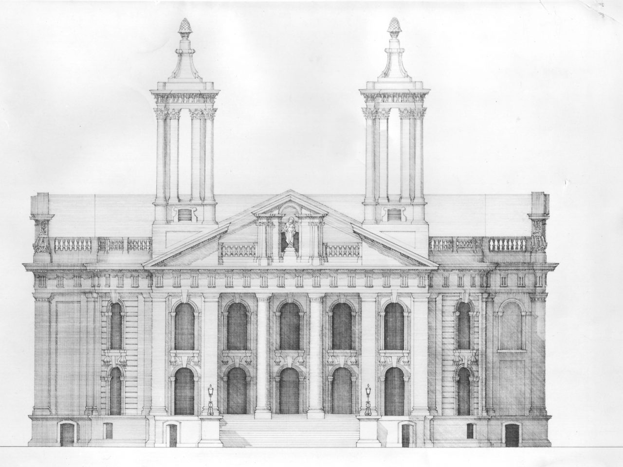 Thomas Archer's revised and eventual design with modified towers