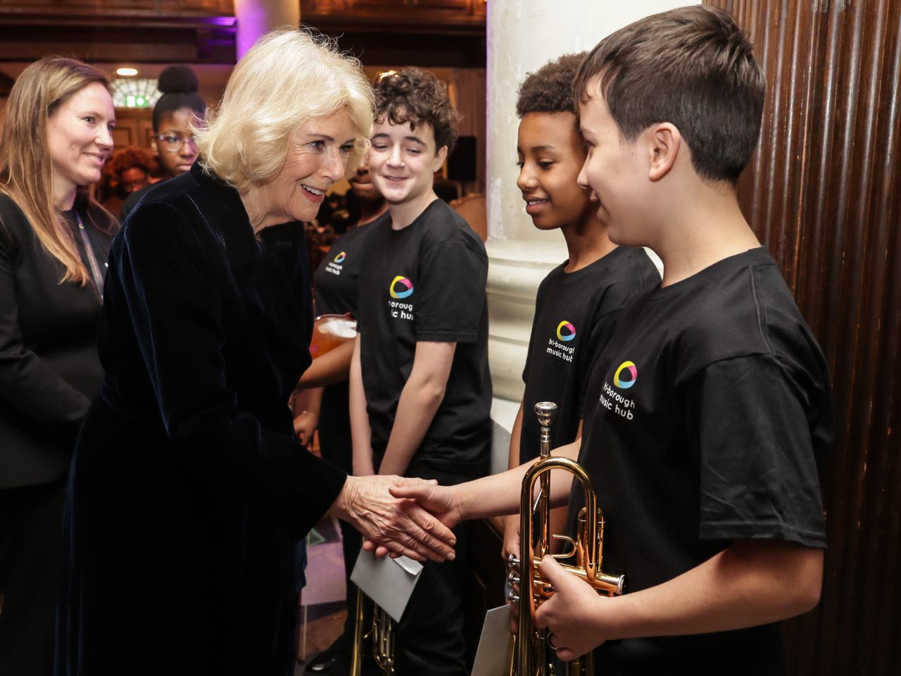 Her Majesty meeting students from Tri-Borough Music Hub. Image: Andrew Parsons